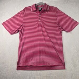 FJ FootJoy Men's Pink and Lime Green Striped Polo Size Small Short Sleeve‎